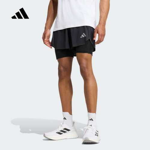 adidas阿迪达斯速干二合一跑步三分裤2025秋男清风梭织短裤KE2286