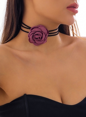 黑色玫瑰花项链女轻奢颈链锁骨链