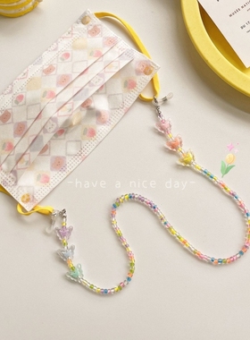 韩版彩色链条蝴蝶珠子口罩链子镜