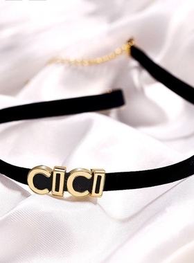 黑色字母颈链女锁骨链潮酷项圈脖