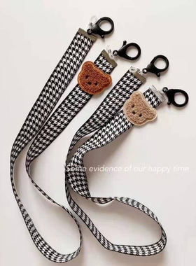 刺绣女孩挂绳挂脖小熊头织带中性