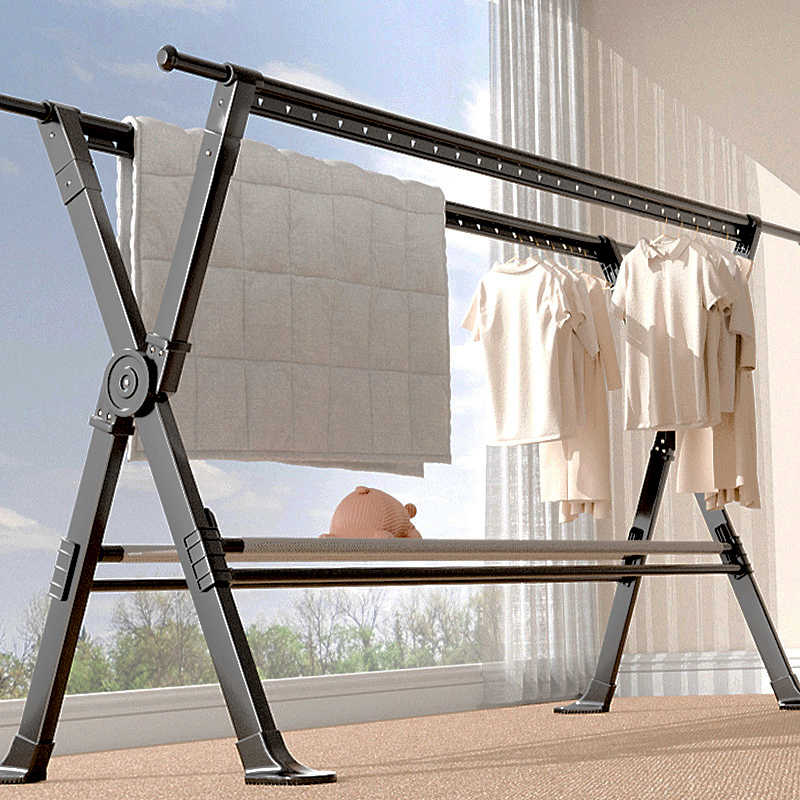 晾衣架落地家用折叠阳台凉衣杆室内外挂衣服伸缩挂衣架晒被子