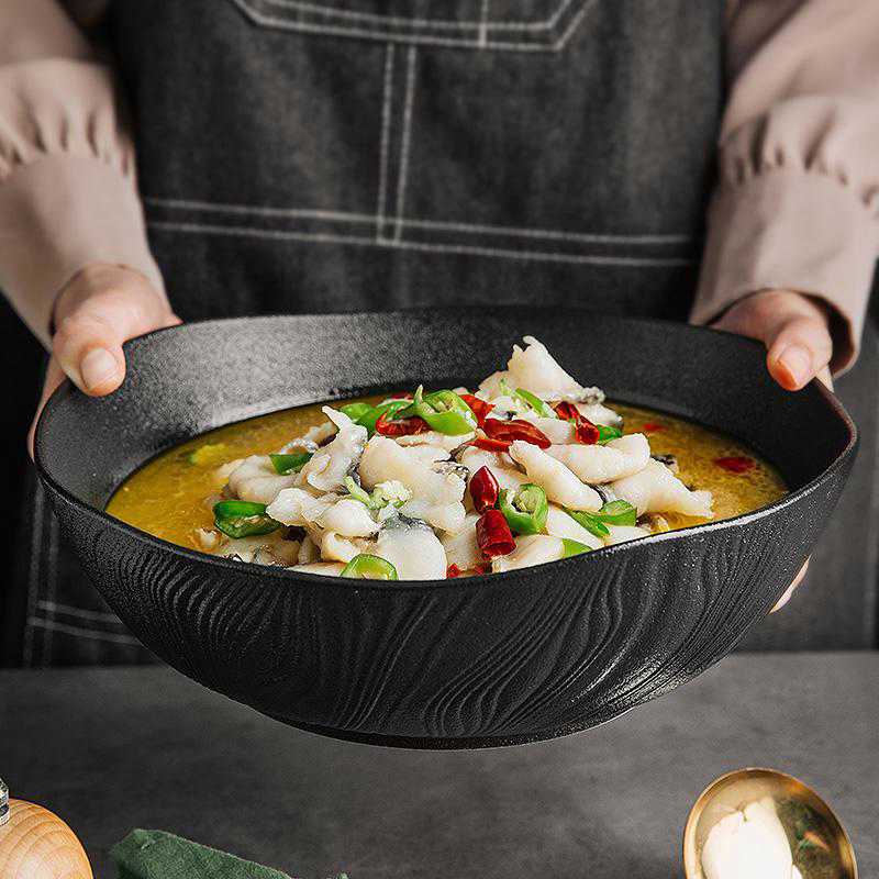 黑色陶瓷汤盆家用大汤碗大容量酸菜鱼盆牛肉干锅盆水煮肉片专用盆