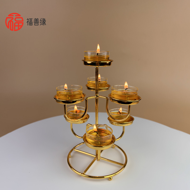 三层七星酥油灯架可放4/8/小时酥油灯架合金座烛台合金灯座腊