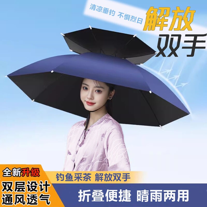 钓鱼遮阳伞头伞雨帽伞帽头戴式雨伞帽折叠防雨头带帽子斗笠顶固定
