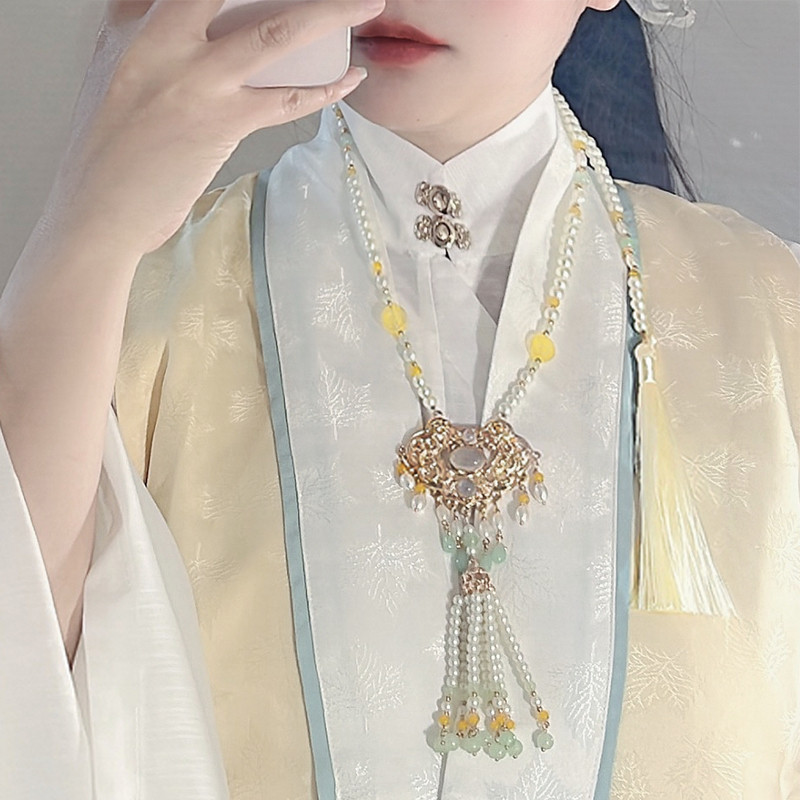 【春未眠】汉服长璎珞背云流苏平安锁项链黄色晚明风宫廷配饰女