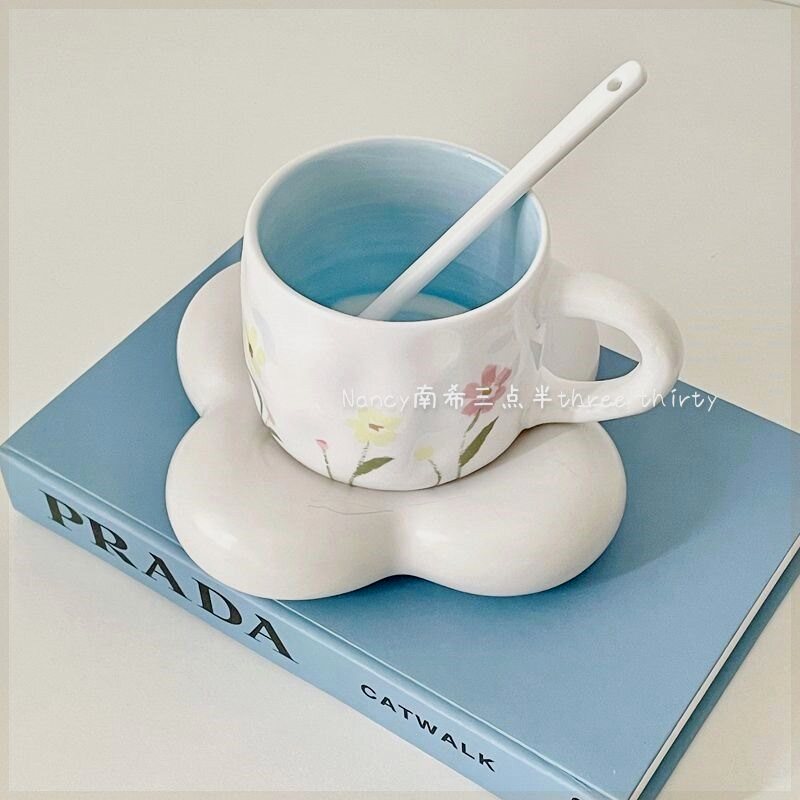 咖啡杯女士个人专用宫崎骏夏日拉花子ins高颜值小众设计感带盖勺