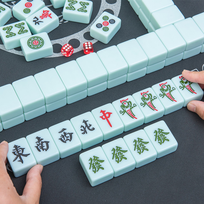 麻将家用手搓手打一级中大号蓝田玉色高颜值麻雀铝箱送带兜桌布