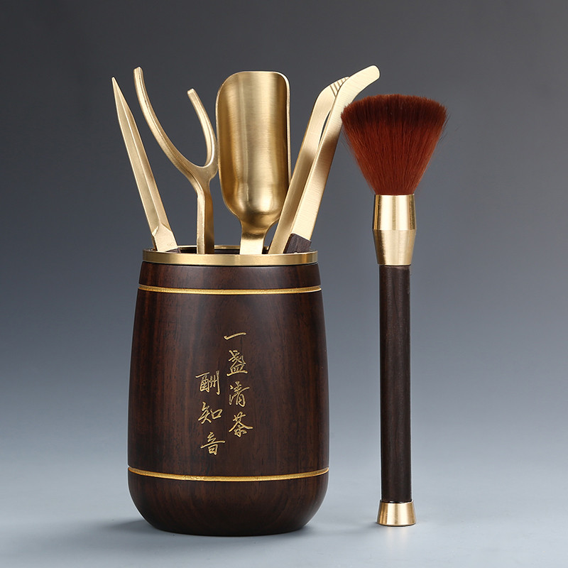 黑檀实木茶道六6茶夹套装茶勺镊子泡茶工具功夫茶具配件高端