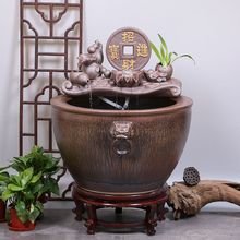 景德镇陶瓷流水鱼缸锦鲤金鱼缸荷花缸庭院大缸落地摆件招财狮耳缸