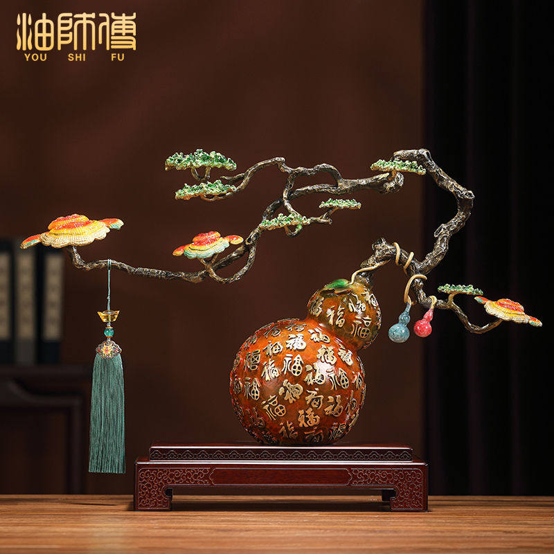 油师傅全铜百福纳财葫芦摆件新中式客厅玄关电视柜装饰乔迁送礼