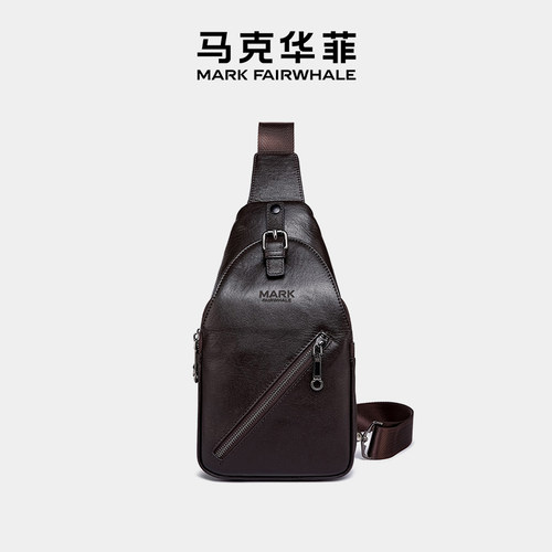 马克华菲男真皮商务单肩斜挎胸包