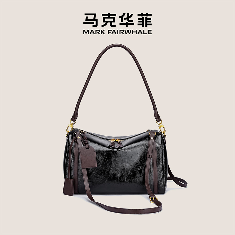 马克华菲复古牛皮单肩斜挎包