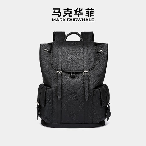 马克华菲商务牛皮休闲印花双肩包