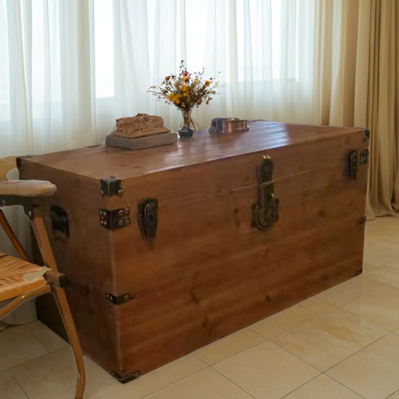 带锁百宝箱实木储物木箱子收纳箱