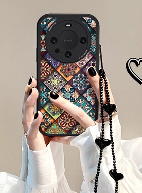 五彩图腾适用华为mate80pro手机壳70新款P80女mate60国风小羊皮40荣耀200挂绳100复古高级50防摔30套nova14