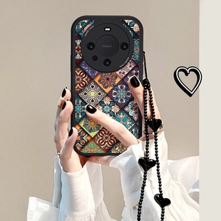 五彩图腾适用华为mate80pro手机壳70新款 P80女mate60国风小羊皮40荣耀200挂绳100复古高级50防摔30套nova14