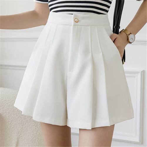 Solid color high waisted pleated shorts 纯色高腰打褶休闲短裤