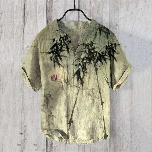 3D button print V-neck short sleeved top 3D纽扣印花V领短袖男