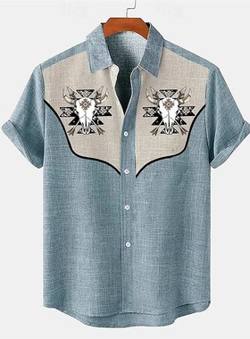 3D digital printed lapel beach shirt3D数码印花系扣宽松衬衫男