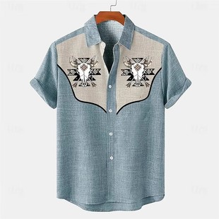 lapel printed beach shirt3D数码 男 印花系扣宽松衬衫 digital