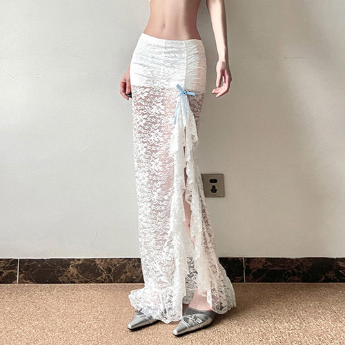 Casual lace see through long fishtail skirt 蕾丝透视长鱼尾裙