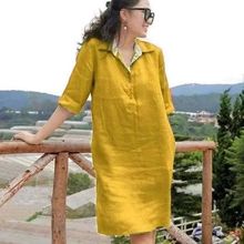 Casual V-neck loose mid length dress 休闲v领宽松中长款连衣裙