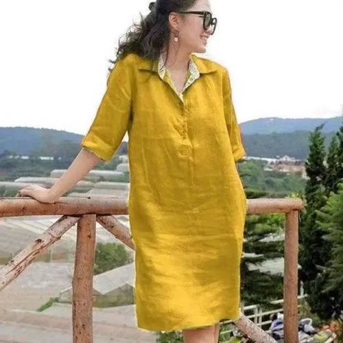 Casual V-neck loose mid length dress 休闲v领宽松中长款连衣裙
