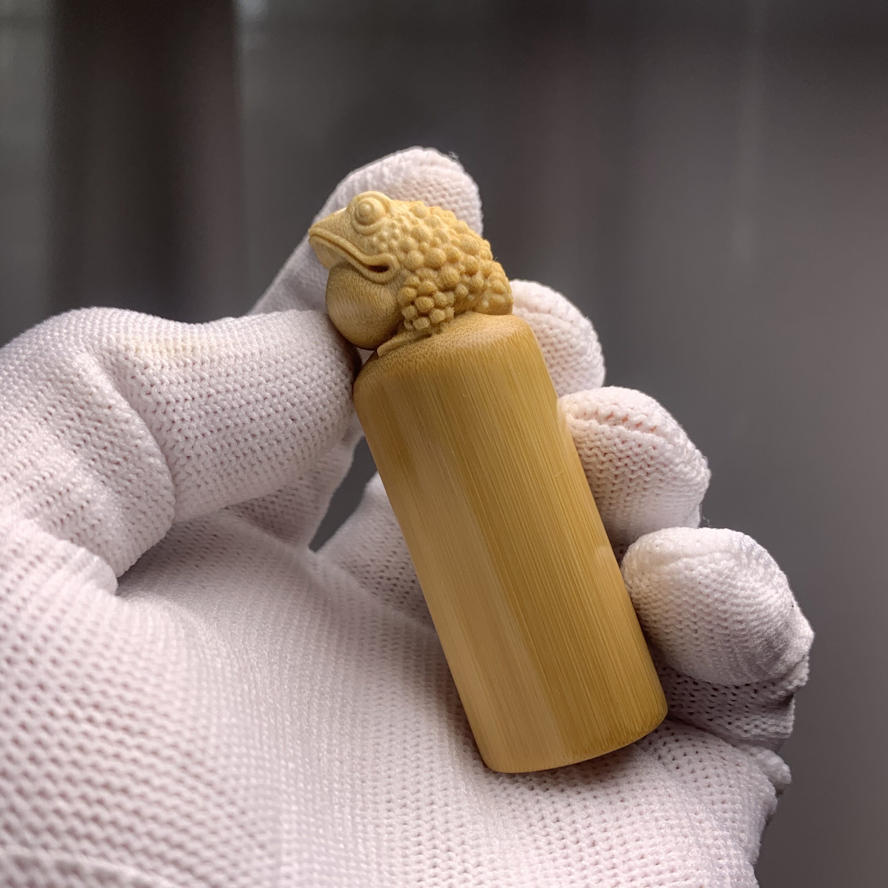 向暖老料玉竹实心竹手把件竹雕刻金蟾天然黄皮文玩摆件墩子水晶料