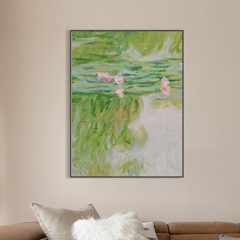 莫奈睡莲纯手绘油客厅象派理画画餐厅RMC玄关肌正方抽形挂画