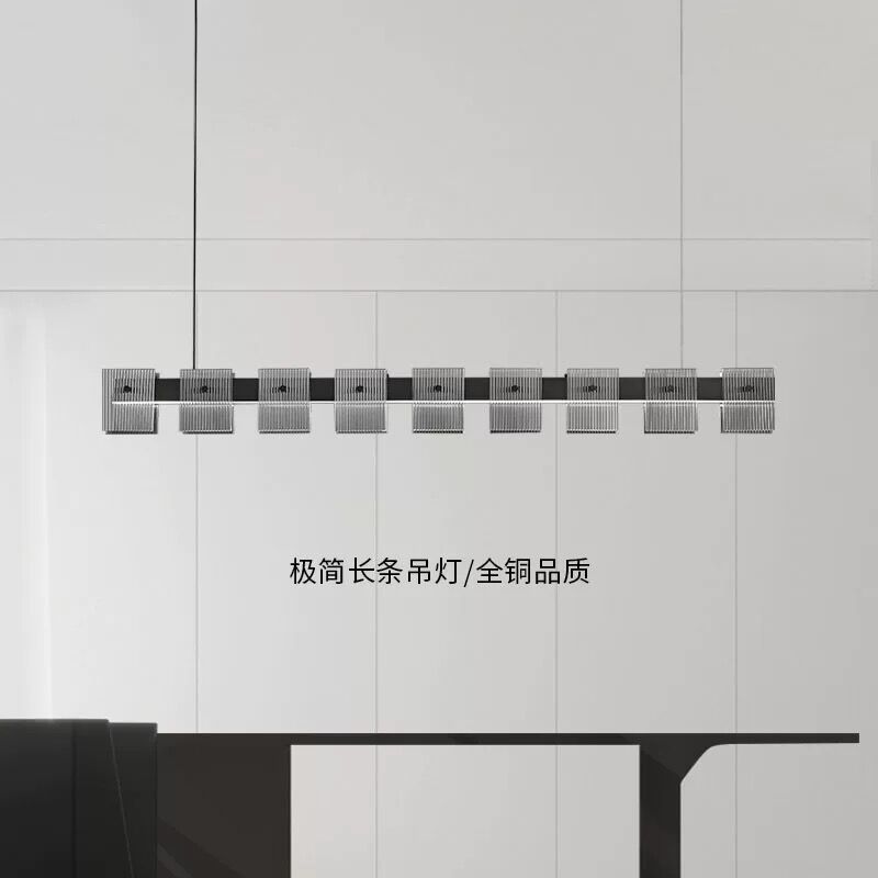 意式轻奢不锈钢玻璃长条餐厅吊灯