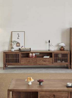 新中式全实木茶几电视柜合简约现代黑户胡桃木小型客墙柜厅NQR地