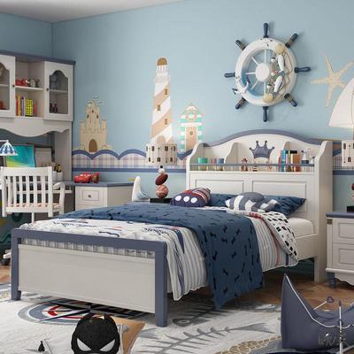 儿童床加孩衣合装MVD修公主床实木双人床男孩女节约空间床单组套