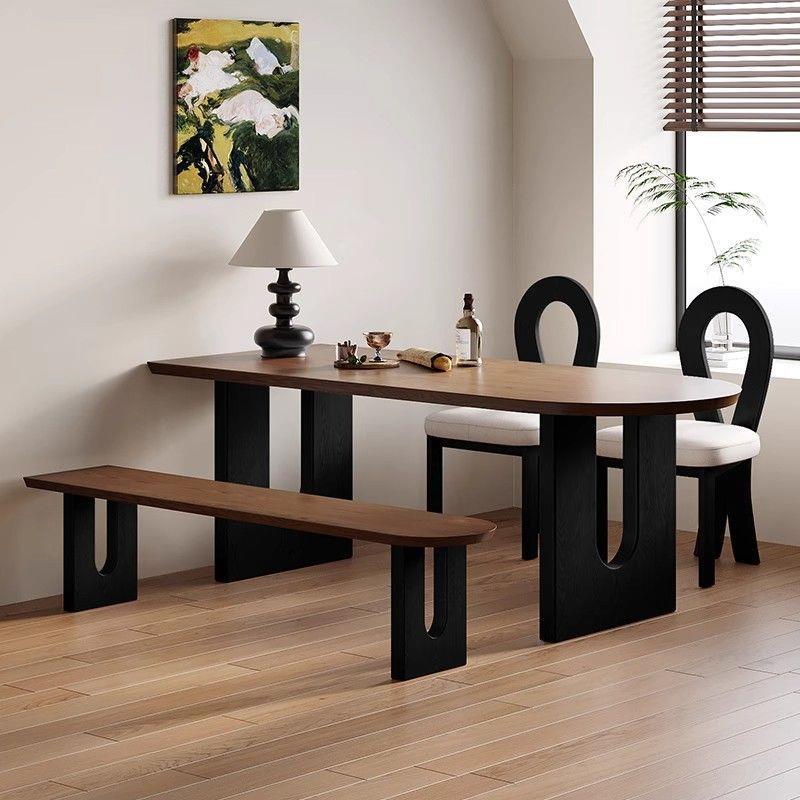 法式中古风实木洽岛台餐桌椅用户小型靠墙半圆形饭LYU家桌谈接待