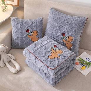 025新款 抱枕被子两纯色F7685JTH简约汽车沙发2公靠垫家用办室午休