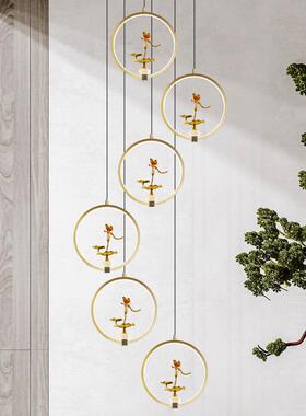 中国全楼梯灯中式别墅酒新店阁楼旋转楼铜梯间长吊TGL灯loft中风