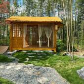 亭子户外NDR凉亭院农村小院网宿红简约茶室民防腐木木茅草棚造景