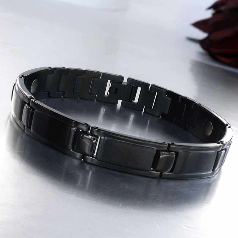 魅丽饰季金属锗粒黑色钛钢金属男士手链女手环情侣锗石防水静电辐