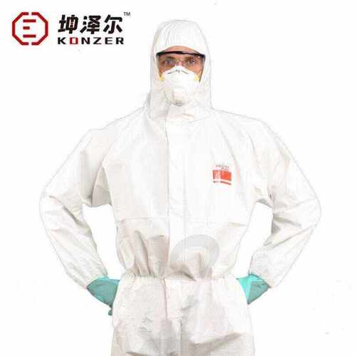 坤泽尔K2000双层一次性无纺布连帽防尘防护服隔离衣白色XL码1件