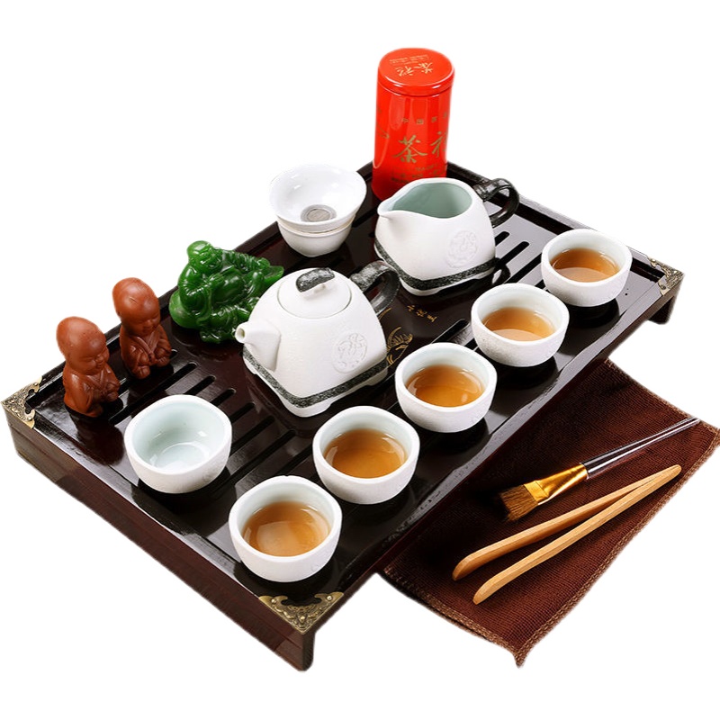 整套茶盘紫砂白瓷功夫茶具家用套装组O合实木客厅泡茶茶具