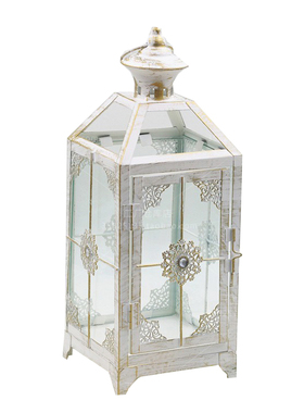 美式落地烛台铁艺风灯马灯镂空玻璃灯笼复古摆件婚庆道W具路引429