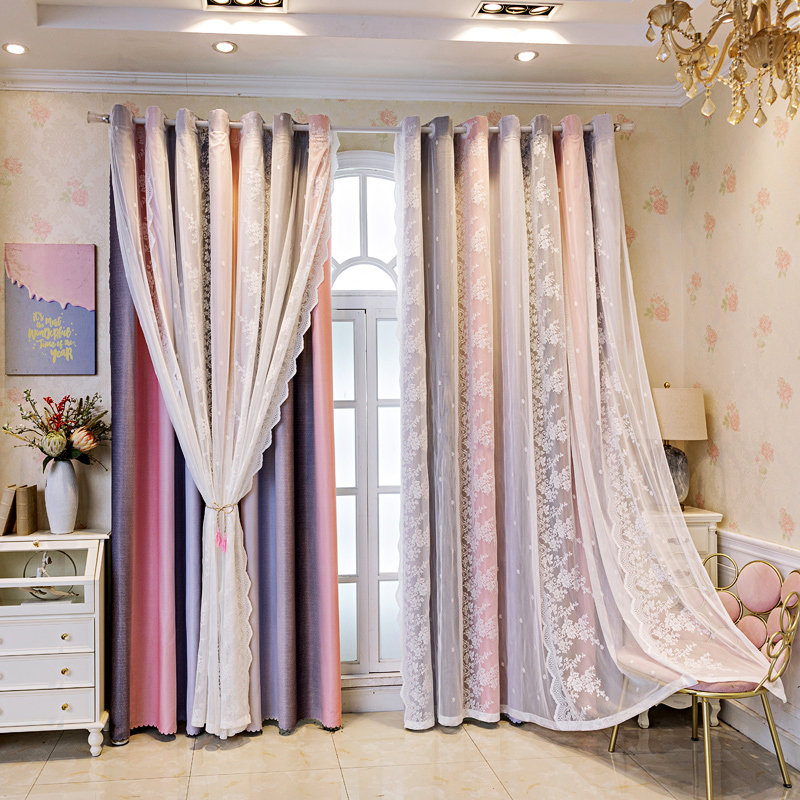 法式蕾丝窗e帘卧室高级感遮光女孩房间公主风儿童房女生2023年新