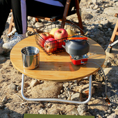 户外可折叠桌子圆桌便携式 露营用C品车载野营自驾游实木泡茶桌餐