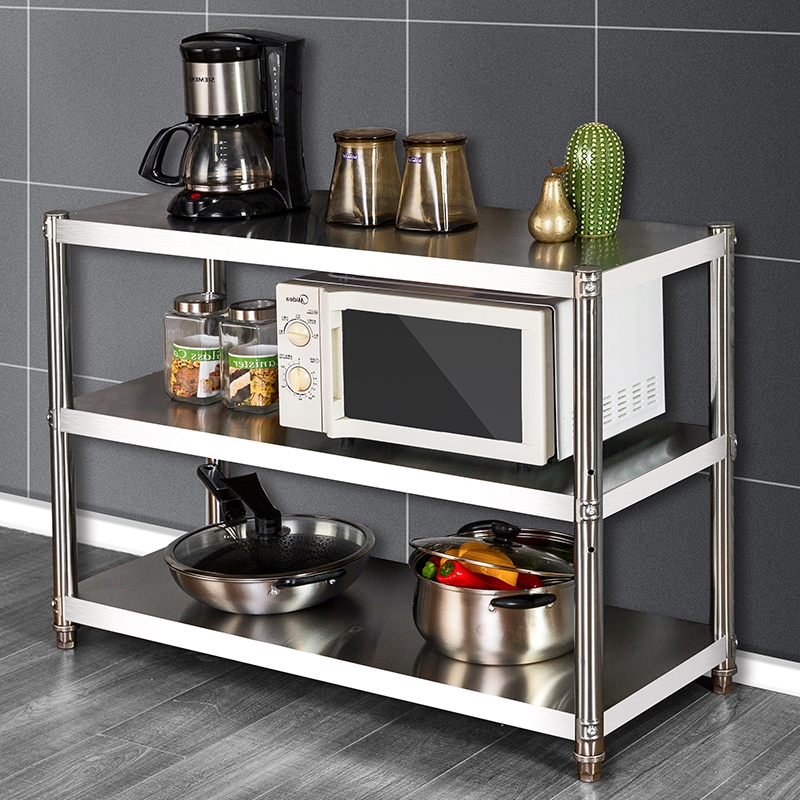 加厚加粗厨房置物架sus304不锈钢3o4收纳微波炉T落地三层家用架子