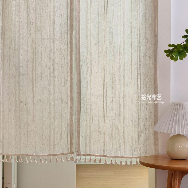 拾光日式棉麻门帘隔断侘r寂风免打孔短帘流苏卧室厨房卫生间风水