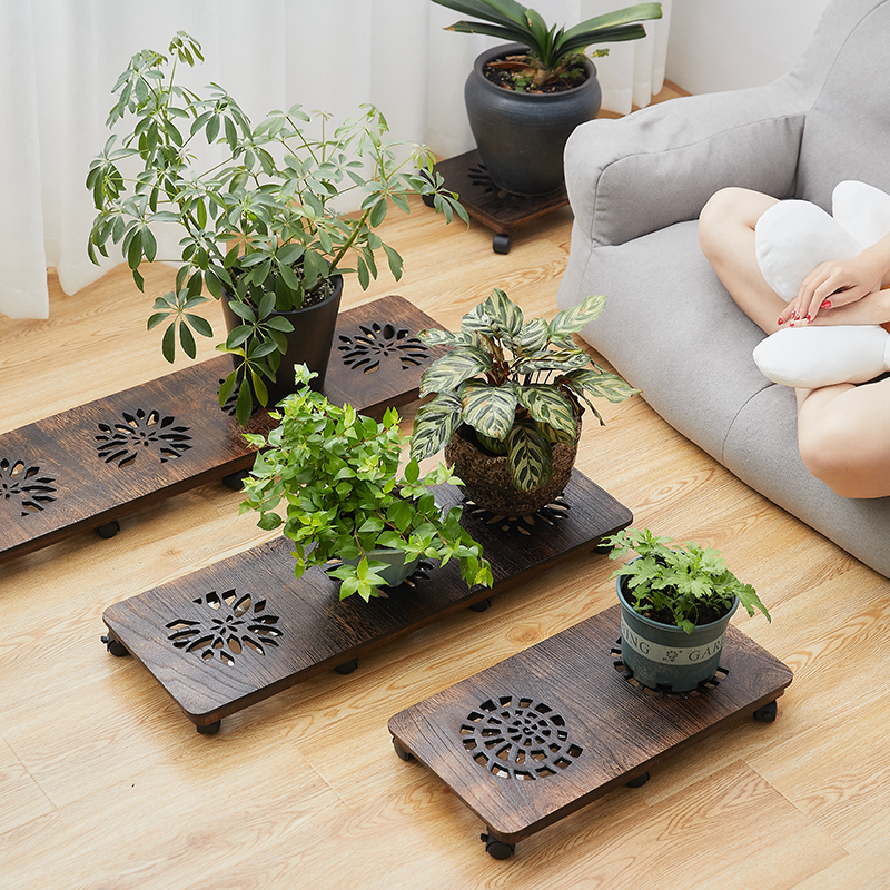 实木家用滚轮花盘带接q水盘移动花盆底座托盘万向轮盆景托台盆栽