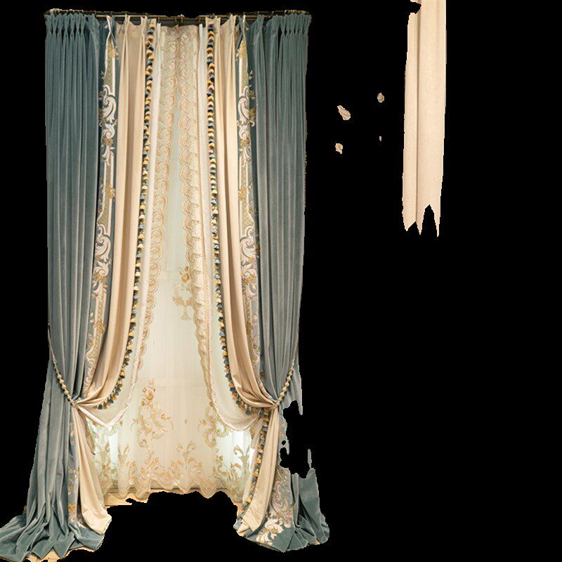 新款法式轻奢丝绒布绣花t窗帘加厚遮光客厅卧室高档大气欧式别墅