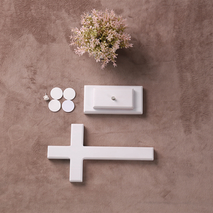 白色实木十字架摆件 木质礼品桌面客厅挂墙壁挂摆件带Z底座 送礼