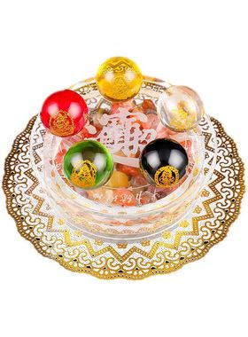 红黄透明水晶球i摆件五行金木水火土阵家居客厅开业装饰品五路财