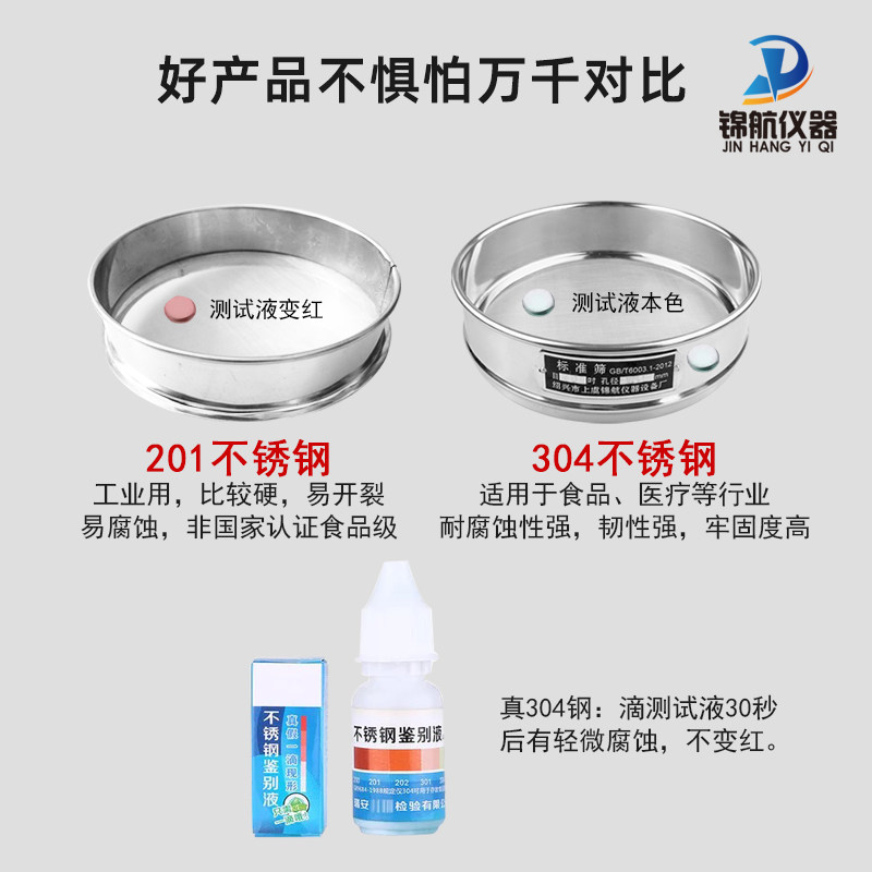 全304不锈钢双层冲框筛实验室筛子F筛网标准分样筛药粉液体过滤筛